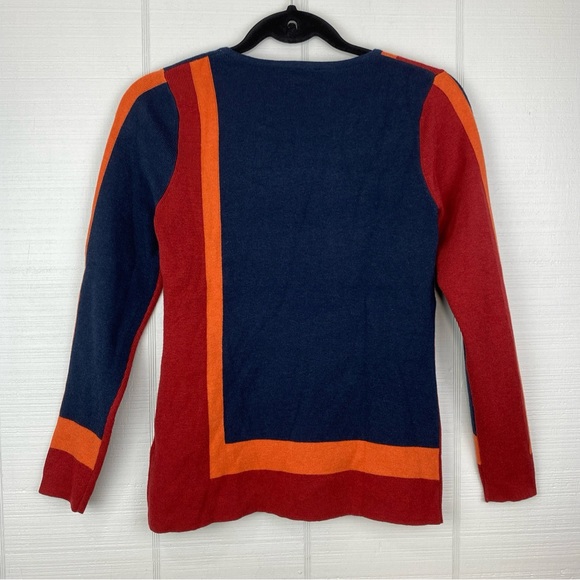Alison Sheri Color Block Abstract Red Orange Blue Knit Sweater Size XS - Picture 2 of 4